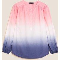 M&S Pure Cotton Tie Dye Regular Fit Blouse Navy Mix