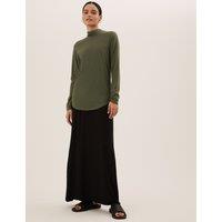 M&S Jersey Roll Neck Relaxed Long Sleeve Top Hunter Green