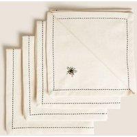 Set of 4 Embroidered Bee Cotton Napkins