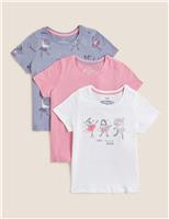 3pk Pure Cotton Ballet Print T-Shirts (2-7 Yrs)