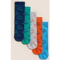 M&S 5 Pack Cotton Rich Dinosaur Socks Multi