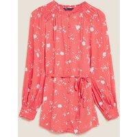 Printed Tie Front Longline Blouse