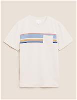 M&S Originals Pure Cotton Striped Heavy Weight T-Shirt Ecru