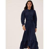M&S Tie Waist Maxi Shirt Dress Navy