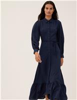 M&S Tie Waist Maxi Shirt Dress Navy