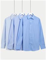 M&S 3 Pack Regular Fit Easy Iron Long Sleeve Shirts Blue Mix