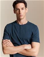 M&S Originals Pure Cotton Henley T-Shirt Navy