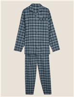 M&S Personalised Men's Brushed Cotton Pyjamas Navy