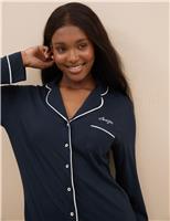 M&S Personalised Women's Cotton Modal Pyjamas Navy Mix