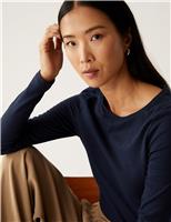 M&S Cotton Rich Slim Fit Long Sleeve Top Navy