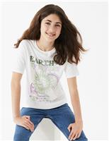 M&S Pure Cotton Earth Day Slogan T-Shirt (6-16 Yrs) Cream