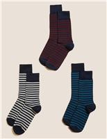 M&S 3 Pack Striped Cotton Rich Socks Multi