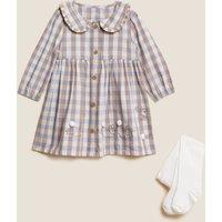 M&S 2pc Peter Rabbit Dress & Tights Outfit (0-3 Yrs) Beige Mix