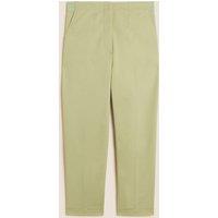 M&S Cotton Blend Slim Fit Cropped Trousers Fern Green