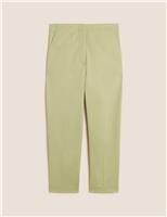 Cotton Blend Slim Fit Cropped Trousers