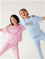 M&S 2 Pack Pure Cotton Paris Pyjama Sets (6-16 Yrs) Pink Mix