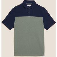 M&S Pure Cotton Colour Block Polo Shirt Khaki
