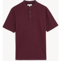 M&S Cotton Rich Grandad Collar Polo Shirt Dark Burgundy