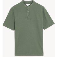 M&S Cotton Rich Grandad Collar Polo Shirt Khaki