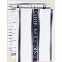M&S Set of 3 Cotton Rich Striped Tea Towels Blue
