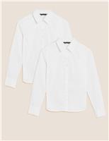 M&S 2 Pack Cotton Rich Long Sleeve Shirts White