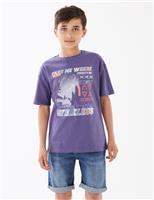 M&S Pure Cotton Wireless Print T-Shirt (6-16 Yrs) Purple Mix