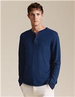 M&S Originals Wetherby Pure Cotton Henley T-Shirt Indigo