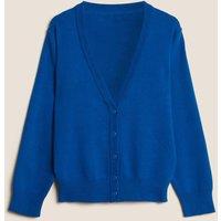 M&S School Girls' Cotton Rich StayNew Cardigan (3-18 Yrs) Royal Blue