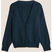 M&S School Girls' Cotton Rich StayNew Cardigan (3-18 Yrs) Navy