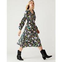 Ditsy Floral V-Neck Midi Waisted Dress