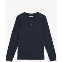 Brushed Cotton Crew Neck Henley T-Shirt