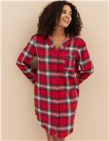 M&S Women's Checked Family Christmas Nightshirt Red Mix