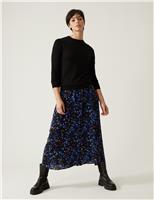 Printed Button Front Midaxi A-Line Skirt