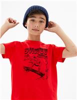 M&S Pure Cotton Dinosaur Print T-Shirt (6-16 Yrs) Red Mix