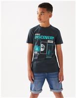 M&S Pure Cotton Space T-Shirt (6-16 Yrs) Grey Mix