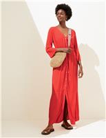 M&S Collection V-Neck Tie Waist Maxi Beach Dress Flame