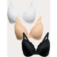 M&S 3pk Padded Wired Plunge Bras F-H Black Mix