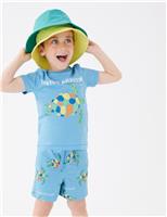 M&S Cotton Rich Turtle Top & Bottom Outfit (2-7 Yrs) Blue Mix