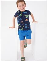 M&S Cotton Rich Dinosaur Top & Bottom Outfit (2-7 Yrs) Navy Mix