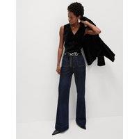 Patch Pocket Flare High Waisted Jeans