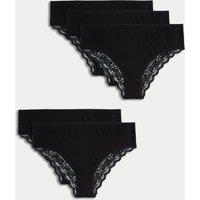 5pk Cotton & Lace High Waisted Brazilian Knickers