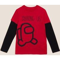 M&S Pure Cotton Among Us Mock Sleeve Top (6-16 Yrs) Red Mix