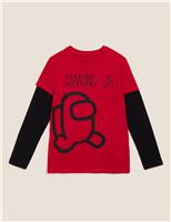 M&S Pure Cotton Among Us Mock Sleeve Top (6-16 Yrs) Red Mix