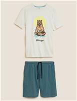 M&S Personalised Men's Bear Pyjama Set Grey Mix