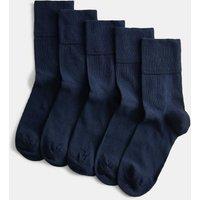 M&S 5pk Cotton Rich Soft Top Ankle High Socks Navy