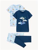 M&S 2 Pack Pure Cotton Transport Pyjama Sets (1-8 Yrs) Multi