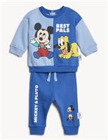 M&S 2pc Cotton Rich Mickey Mouse Outfit (0-3 Yrs) Blue Mix