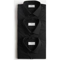 M&S 3 Pack Regular Fit Easy Iron Long Sleeve Shirts Black