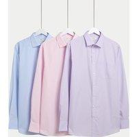 M&S 3 Pack Regular Fit Easy Iron Long Sleeve Shirts Lilac Mix