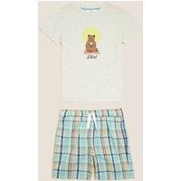 M&S Personalised Kids Cotton Short Pyjama Set (1-16 Yrs) Grey Mix